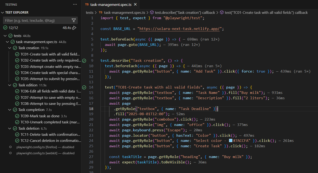 Sample Playwright Test Code